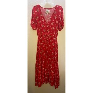 Sunday Mi Amor Anthropologie Maxi Dress Womens Small Red Floral Boho Cottagecore
